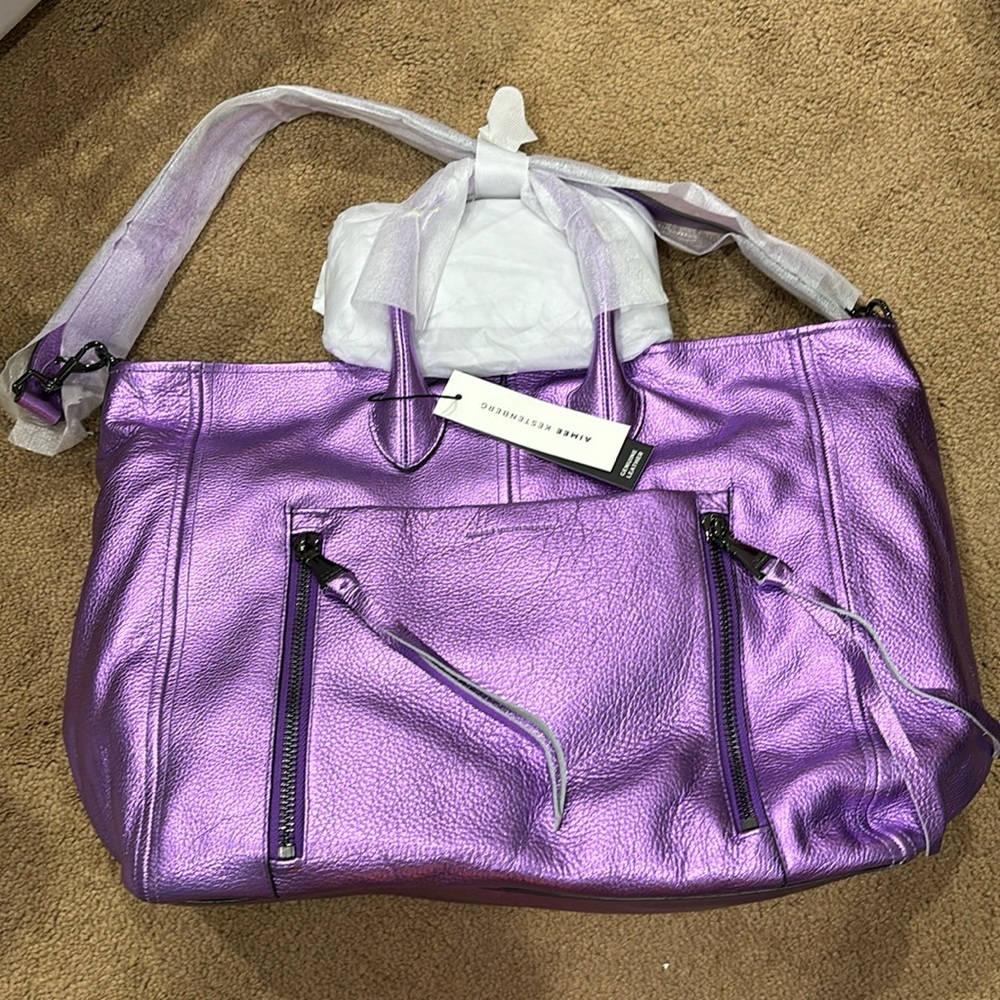 Aimee Kestenberg Let’s ride purple metallic leather large purse